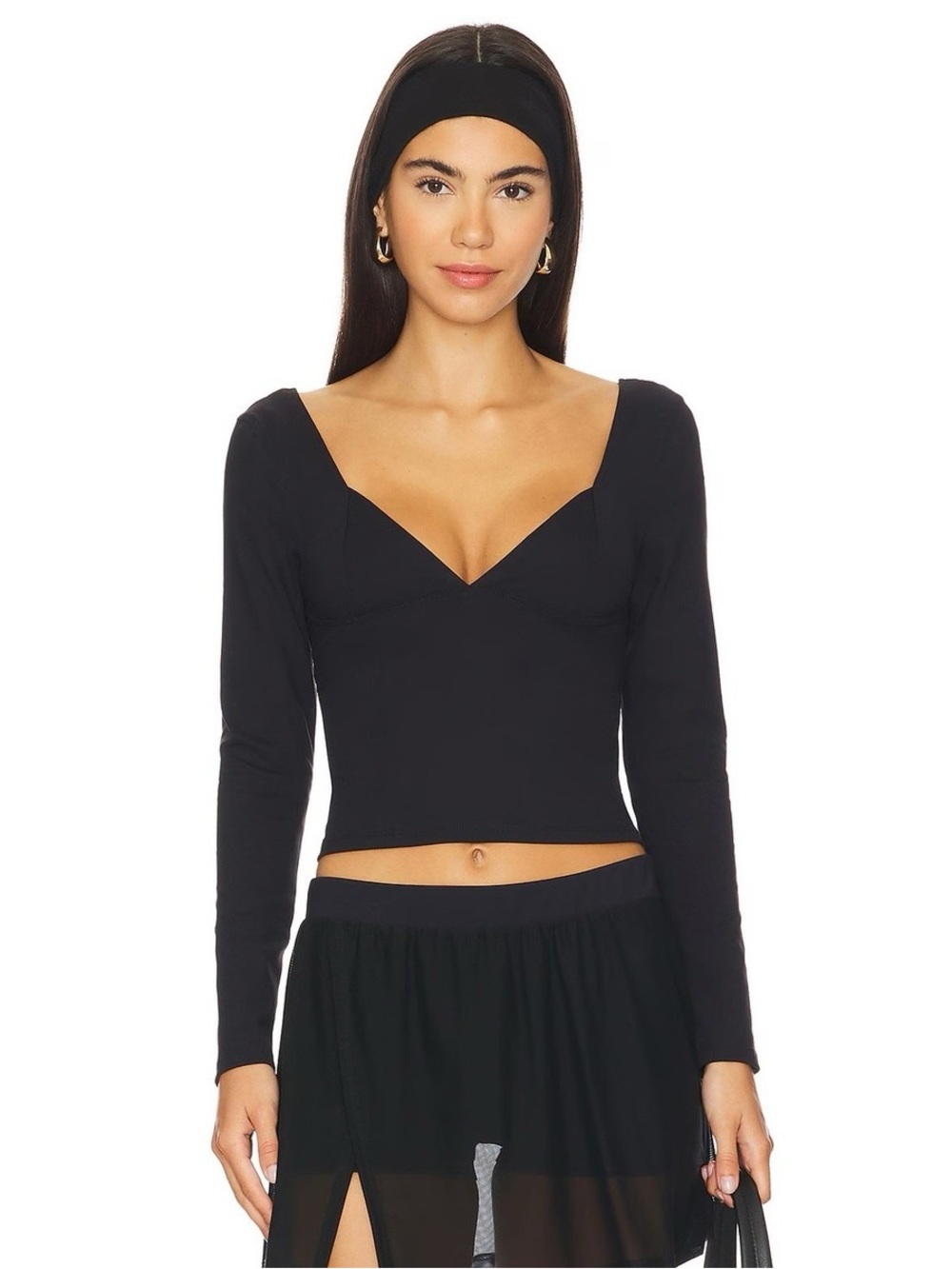 Free People Duo Corset Long Sleeve Cami Black Size Medium